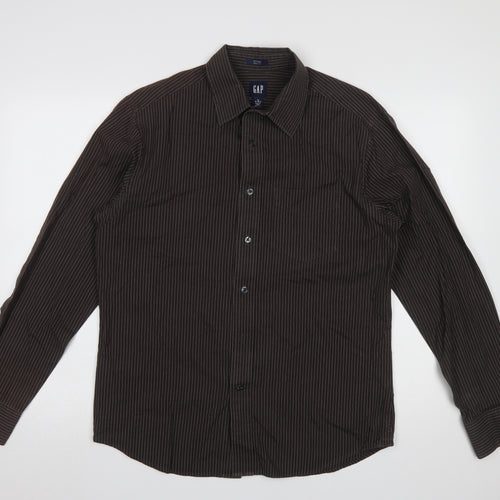 GAP Men's Brown Striped Cotton Long Sleeve Button-Up Shirt M