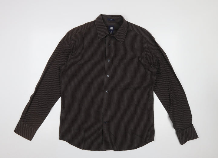 GAP Men's Brown Striped Cotton Long Sleeve Button-Up Shirt M