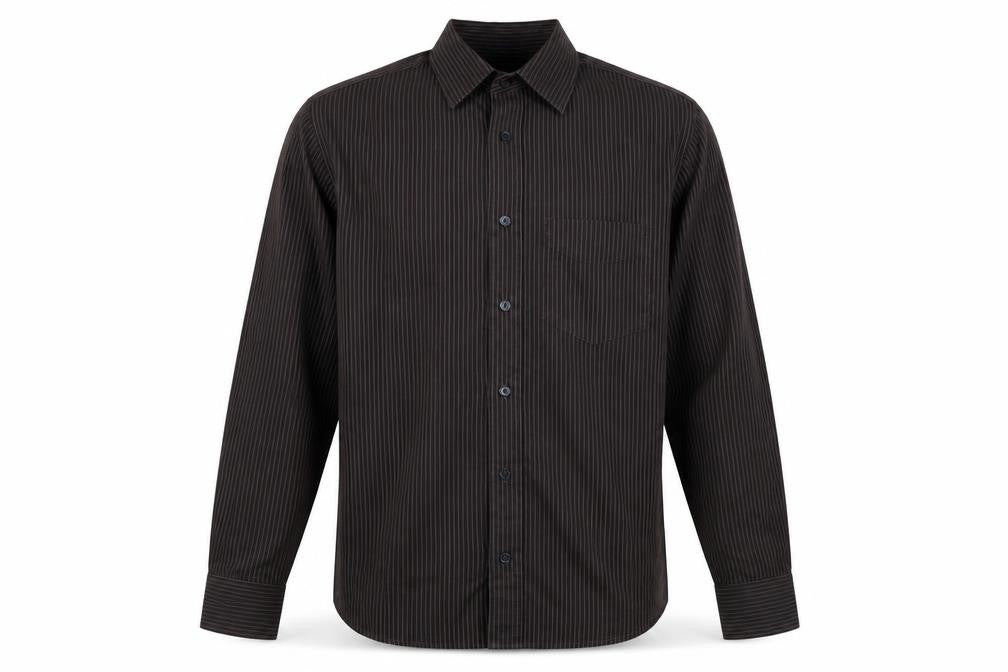 Front view of Gap Men's Brown Striped Cotton Long Sleeve Button-Up Shirt M