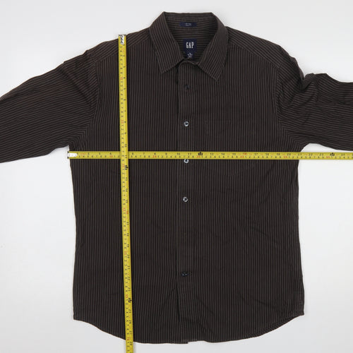 GAP Men's Brown Striped Cotton Long Sleeve Button-Up Shirt M