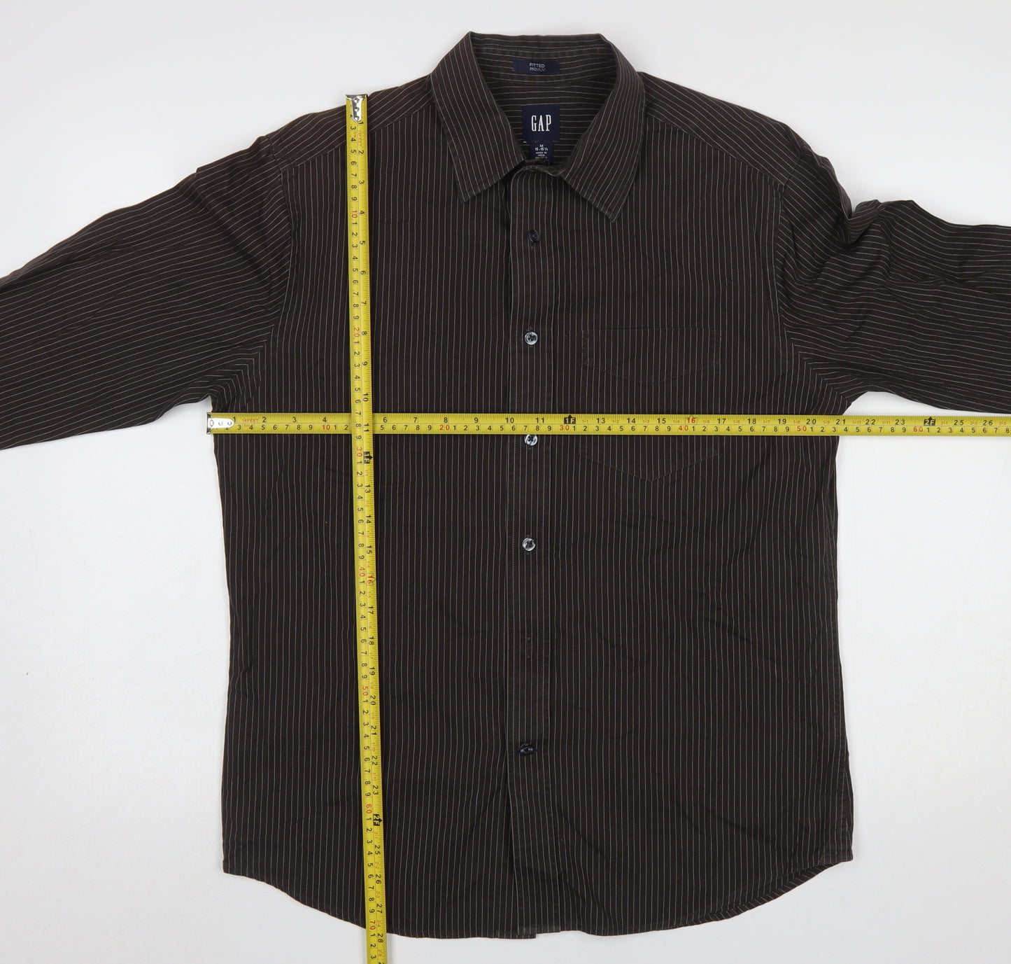 GAP Men's Brown Striped Cotton Long Sleeve Button-Up Shirt M