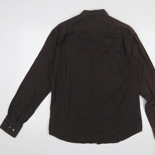 GAP Men's Brown Striped Cotton Long Sleeve Button-Up Shirt M