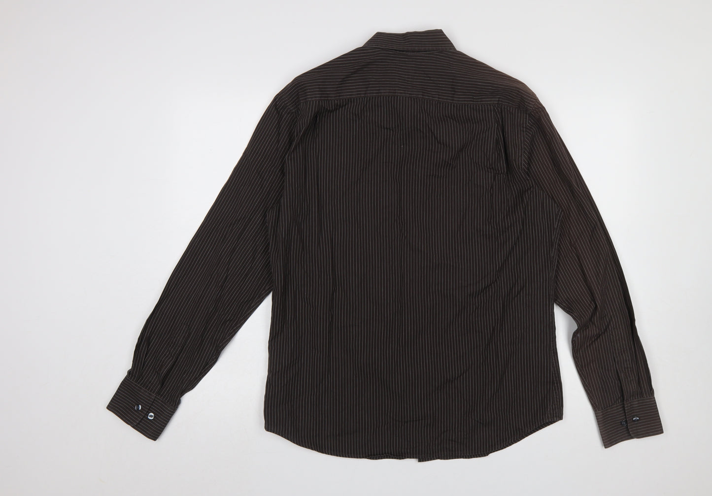 GAP Men's Brown Striped Cotton Long Sleeve Button-Up Shirt M
