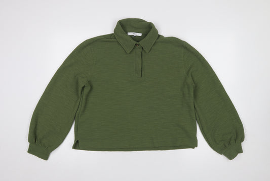 Next Women’s Green Collared Cropped Polo Long Sleeve Top Size 14