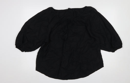 Marks and Spencer Women’s Black Linen Blend Puff Sleeve Blouse Size 14