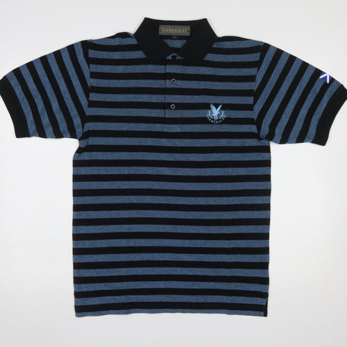 Gleneagles Men's Blue Striped Cotton Short Sleeve Polo Shirt S