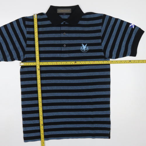 Gleneagles Men's Blue Striped Cotton Short Sleeve Polo Shirt S