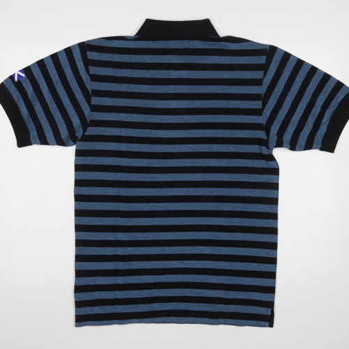 Gleneagles Men's Blue Striped Cotton Short Sleeve Polo Shirt S