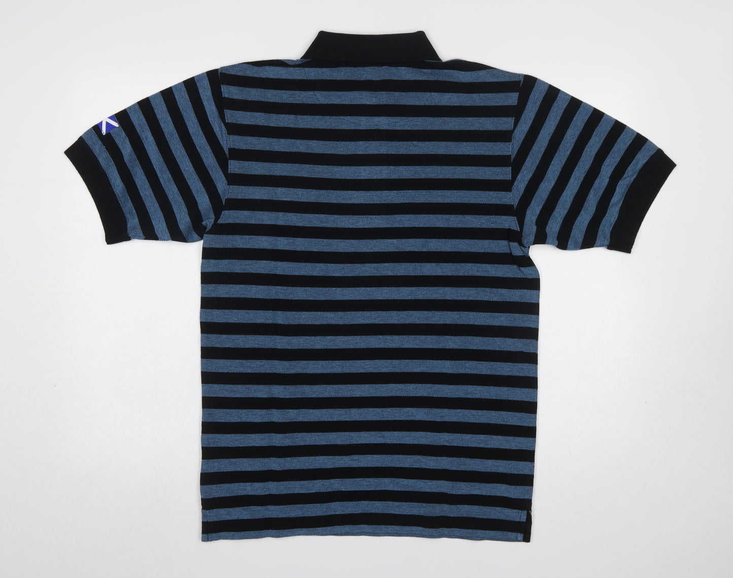 Gleneagles Men's Blue Striped Cotton Short Sleeve Polo Shirt S