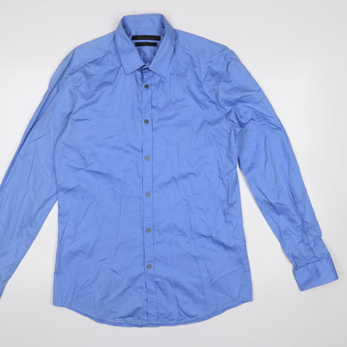 Kenneth Cole Men’s Blue Slim Fit 15.5in Formal Cotton Dress Shirt