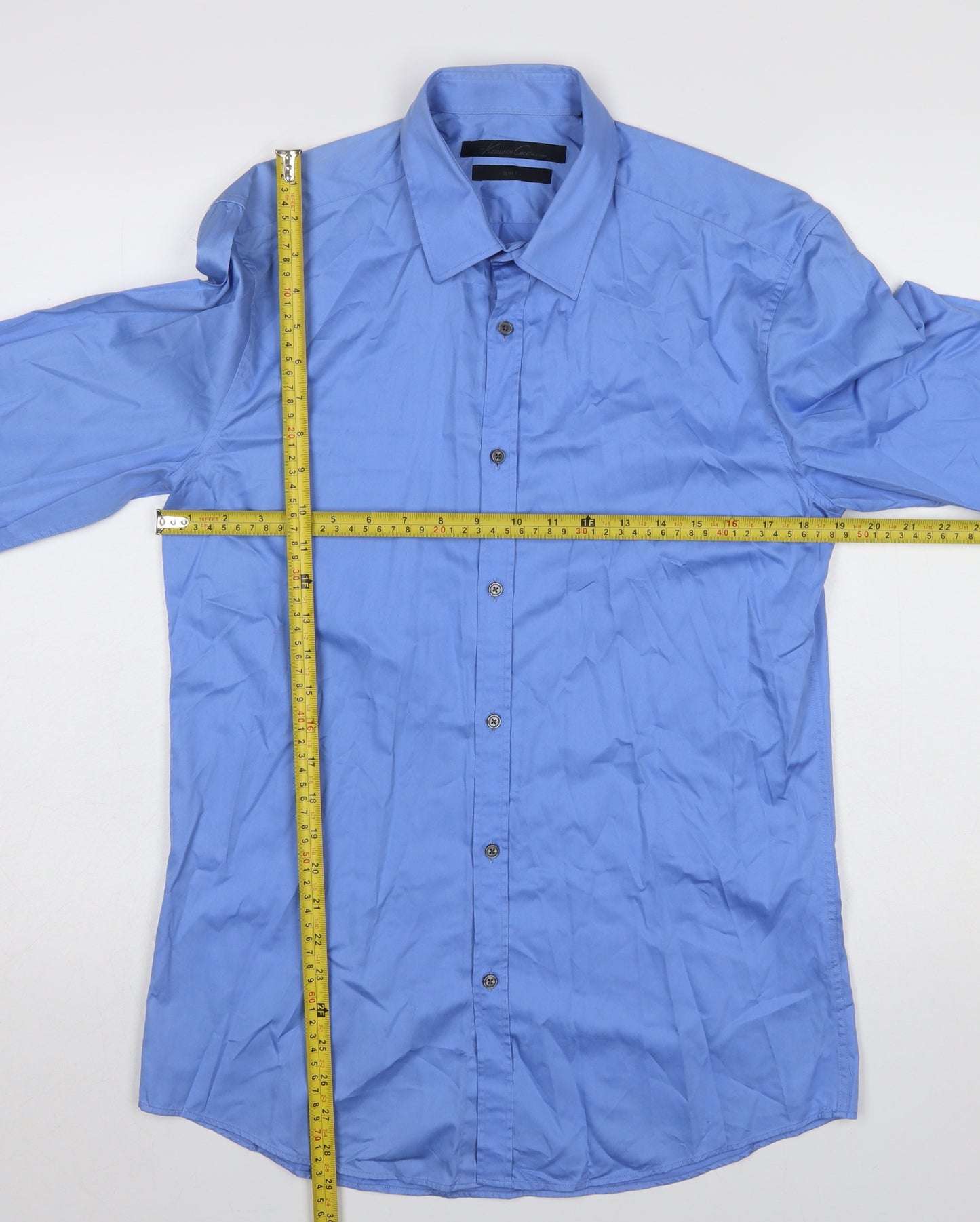 Kenneth Cole Men’s Blue Slim Fit 15.5in Formal Cotton Dress Shirt