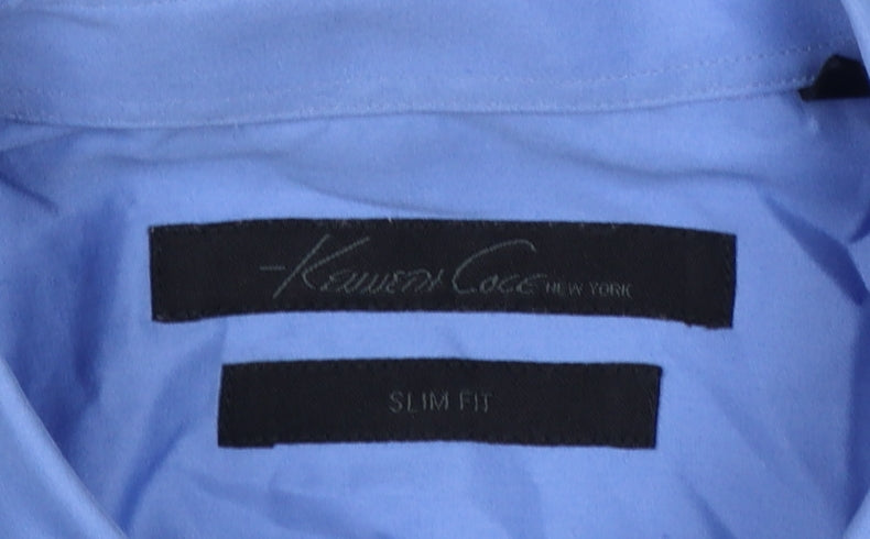 Kenneth Cole Men’s Blue Slim Fit 15.5in Formal Cotton Dress Shirt