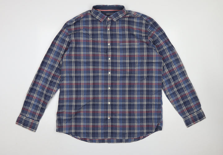 Tommy Hilfiger Men’s Blue Plaid 2XL Long Sleeve Button-Up Shirt