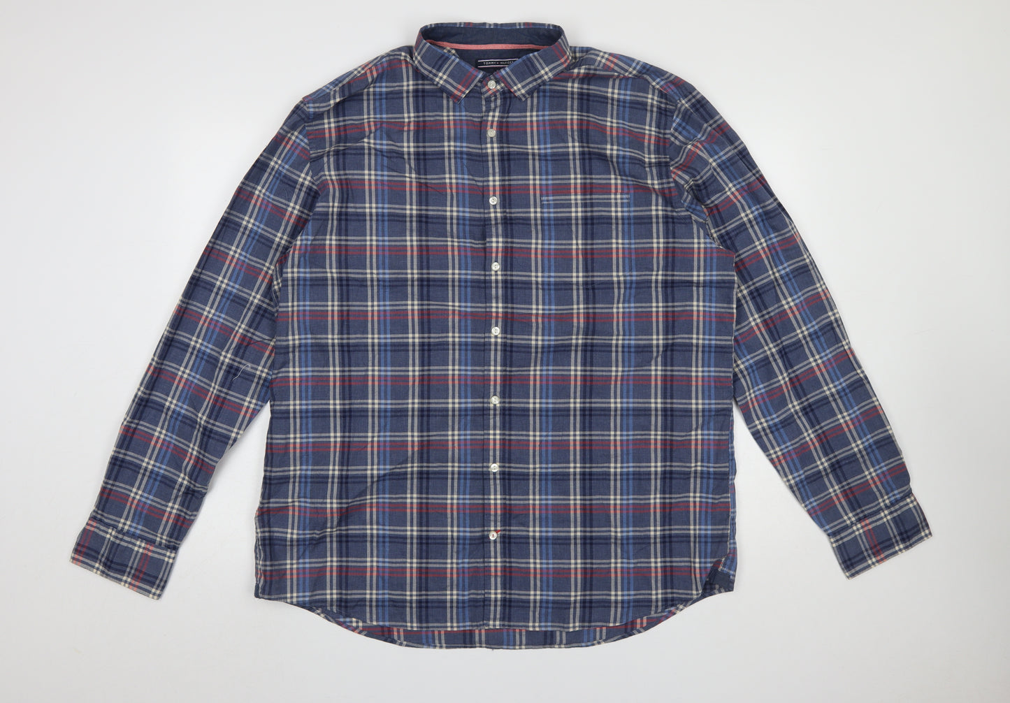 Tommy Hilfiger Men’s Blue Plaid 2XL Long Sleeve Button-Up Shirt