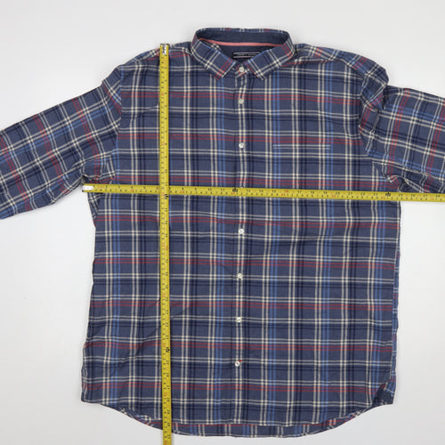 Tommy Hilfiger Men’s Blue Plaid 2XL Long Sleeve Button-Up Shirt