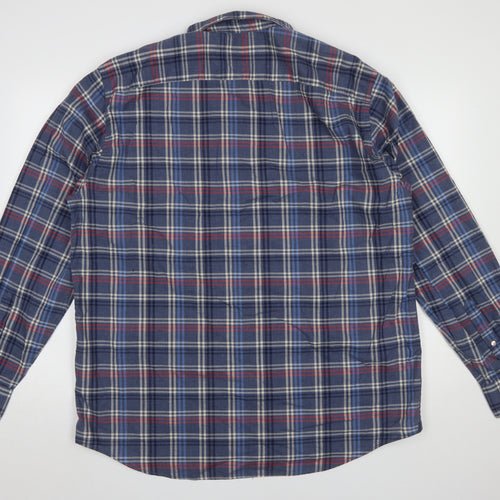 Tommy Hilfiger Men’s Blue Plaid 2XL Long Sleeve Button-Up Shirt