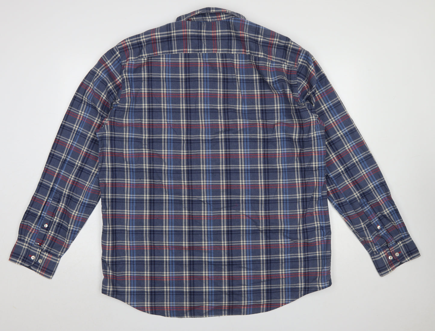 Tommy Hilfiger Men’s Blue Plaid 2XL Long Sleeve Button-Up Shirt