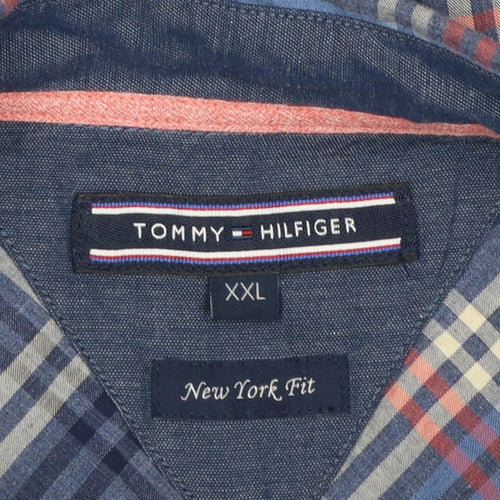 Tommy Hilfiger Men’s Blue Plaid 2XL Long Sleeve Button-Up Shirt