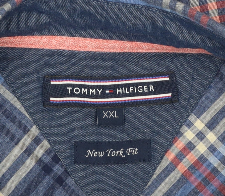 Tommy Hilfiger Men’s Blue Plaid 2XL Long Sleeve Button-Up Shirt