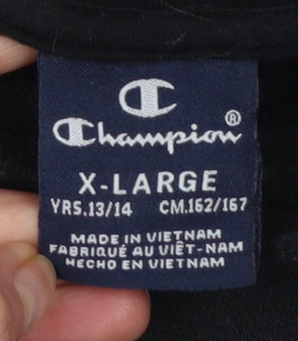 Champion Boys Black Pullover Hoodie X-Large 13-14 Years Cotton Blend Logo