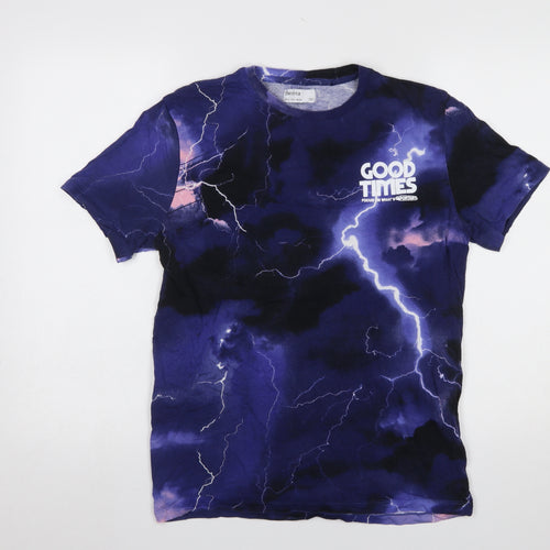 Bershka Womens Blue Lightning Graphic T-Shirt Size 8