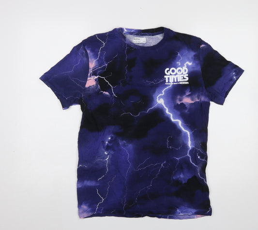 Bershka Womens Blue Lightning Graphic T-Shirt Size 8