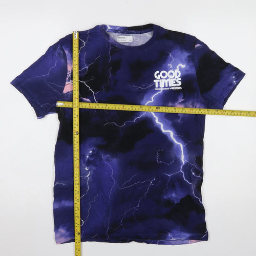 Bershka Womens Blue Lightning Graphic T-Shirt Size 8