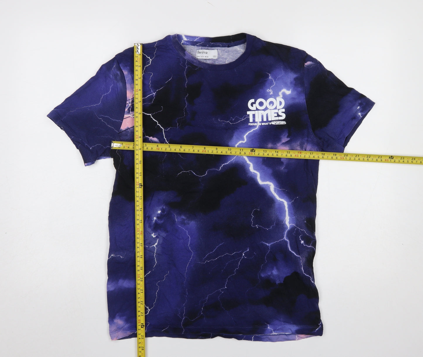 Bershka Womens Blue Lightning Graphic T-Shirt Size 8