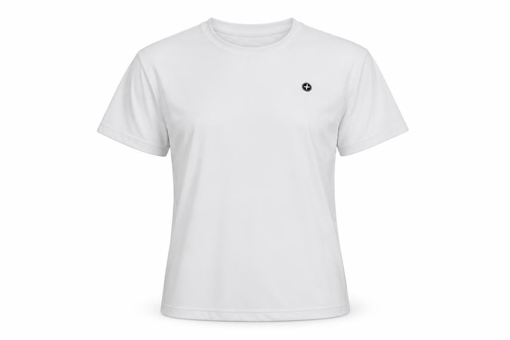 Front view of Gym+Coffee Women White S Short Sleeve Active T-Shirt