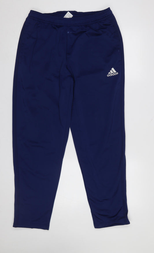 Adidas Men's Blue Jogger Trousers L Polyester Tapered Fit