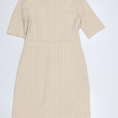 Marella Women’s Beige Houndstooth Cotton Blend Knee Length Shift Dress Size 12