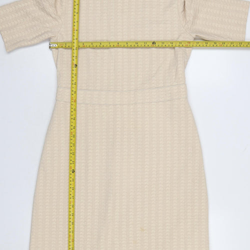Marella Women’s Beige Houndstooth Cotton Blend Knee Length Shift Dress Size 12