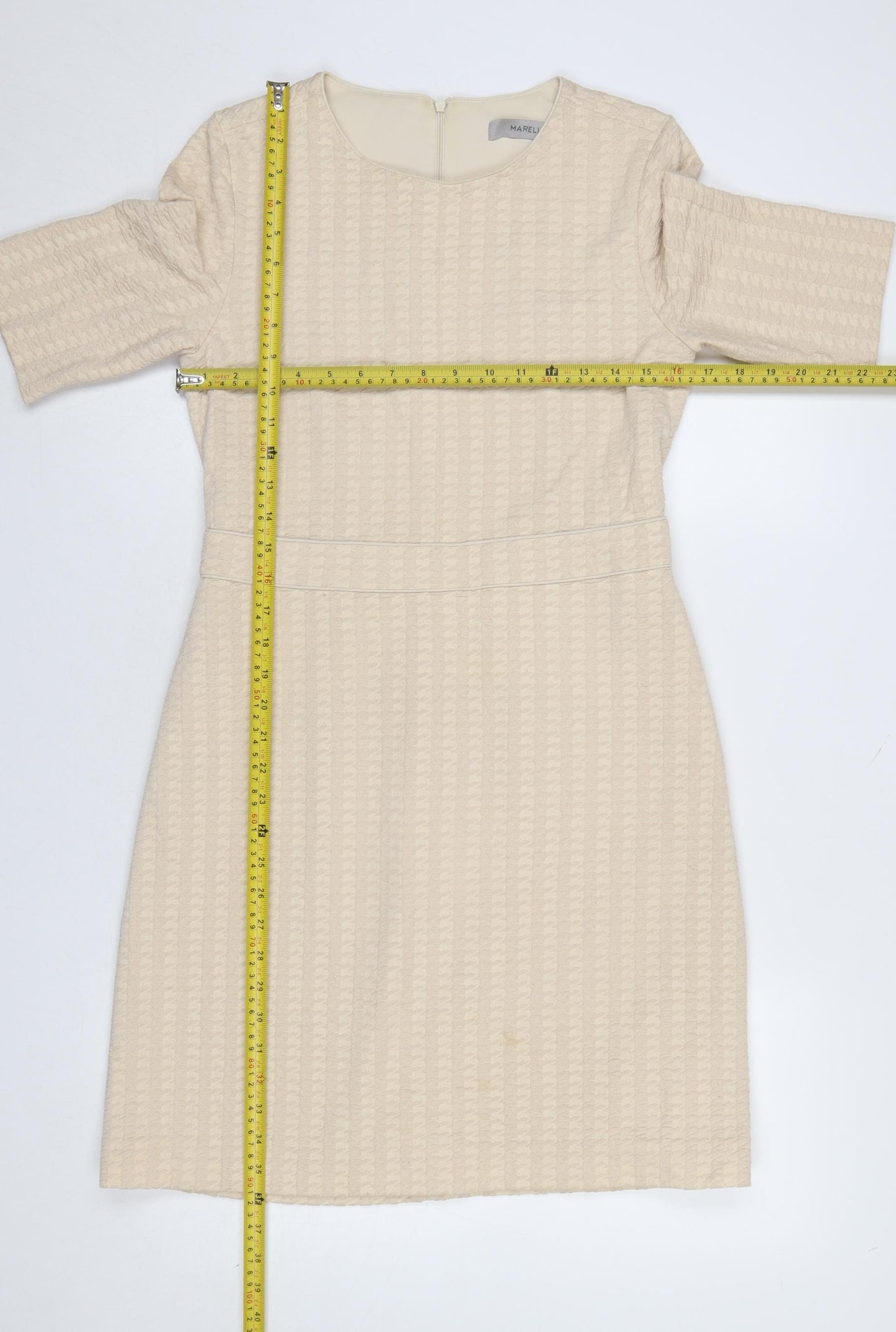 Marella Women’s Beige Houndstooth Cotton Blend Knee Length Shift Dress Size 12