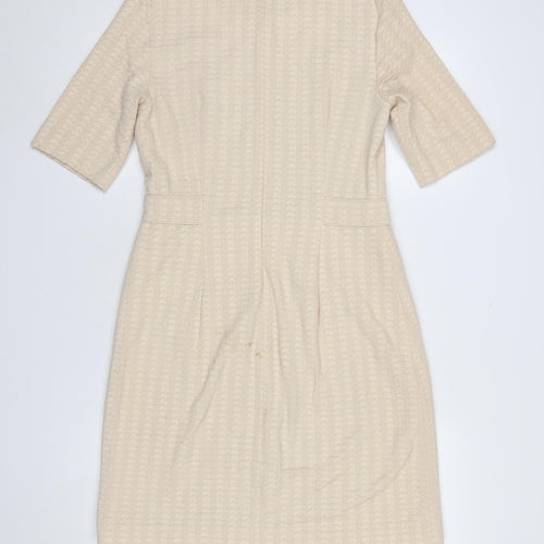 Marella Women’s Beige Houndstooth Cotton Blend Knee Length Shift Dress Size 12