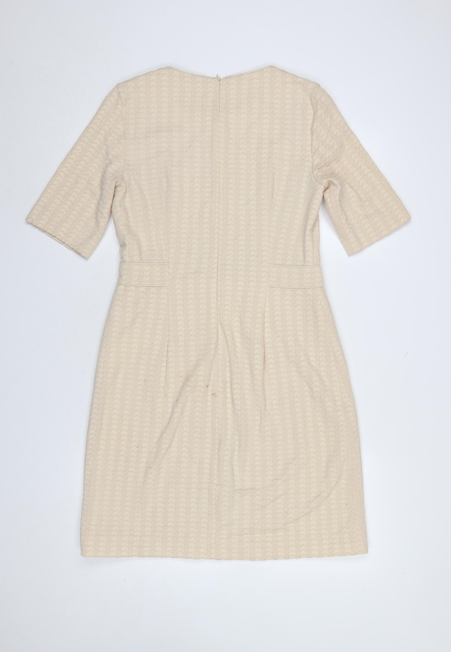 Marella Women’s Beige Houndstooth Cotton Blend Knee Length Shift Dress Size 12