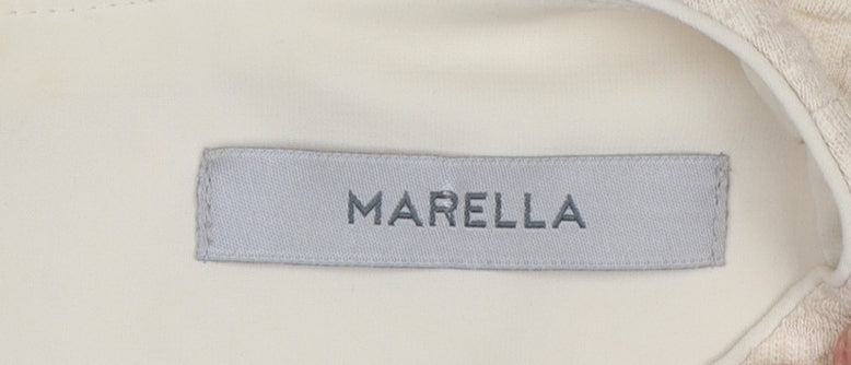 Marella Women’s Beige Houndstooth Cotton Blend Knee Length Shift Dress Size 12