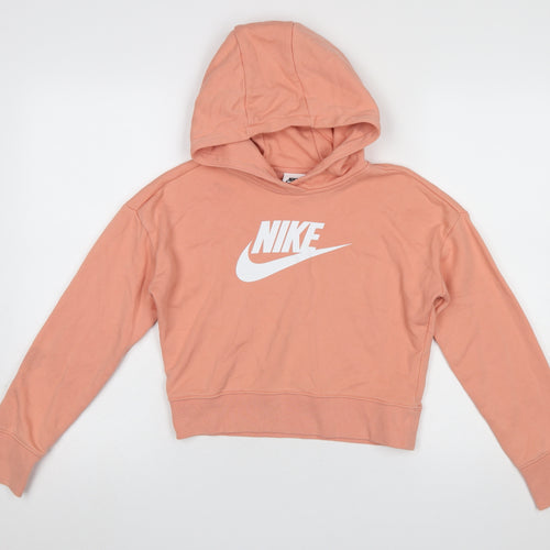 Nike Girls Pink Pullover Hoodie L 146cm Logo Graphic Cotton Blend