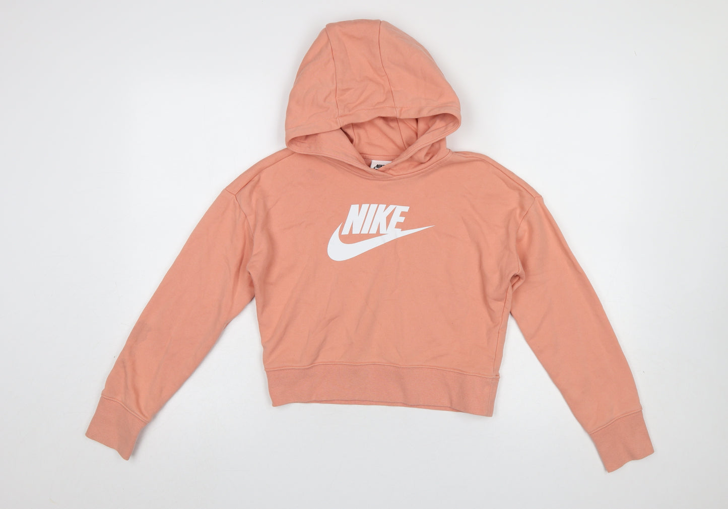 Nike Girls Pink Pullover Hoodie L 146cm Logo Graphic Cotton Blend
