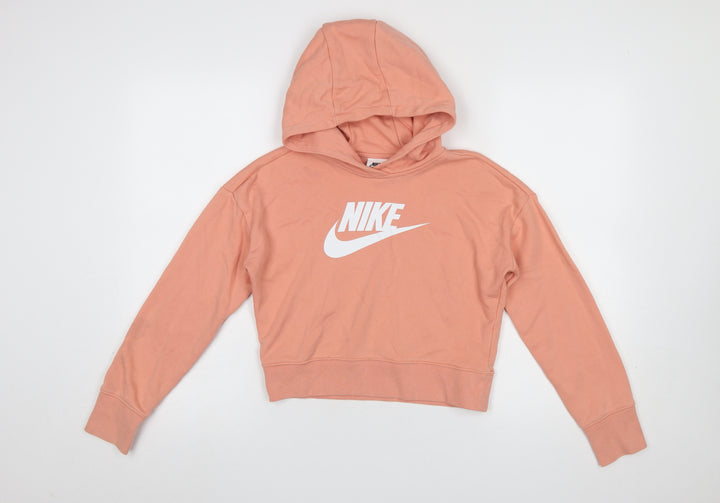 Nike Girls Pink Pullover Hoodie L 146cm Logo Graphic Cotton Blend