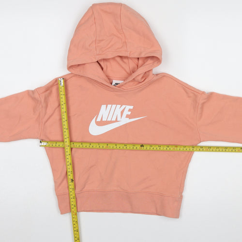 Nike Girls Pink Pullover Hoodie L 146cm Logo Graphic Cotton Blend