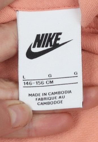 Nike Girls Pink Pullover Hoodie L 146cm Logo Graphic Cotton Blend