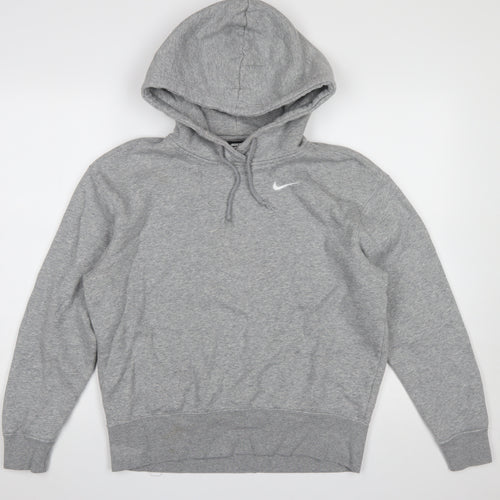 Nike Women Grey XS Pullover Hoodie Cotton Blend Logo Sweatshirt