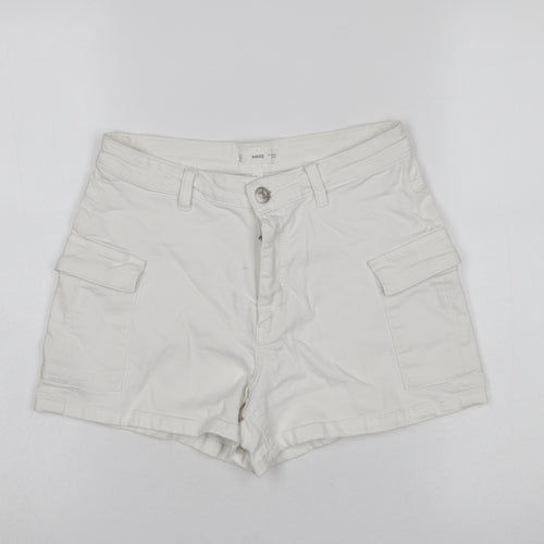 MNG Women Ivory Cargo Shorts Size M Cotton Twill Stretch Casual
