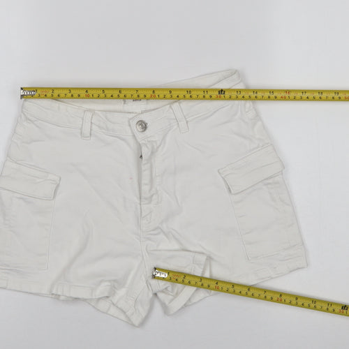 MNG Women Ivory Cargo Shorts Size M Cotton Twill Stretch Casual
