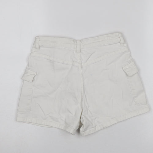 MNG Women Ivory Cargo Shorts Size M Cotton Twill Stretch Casual
