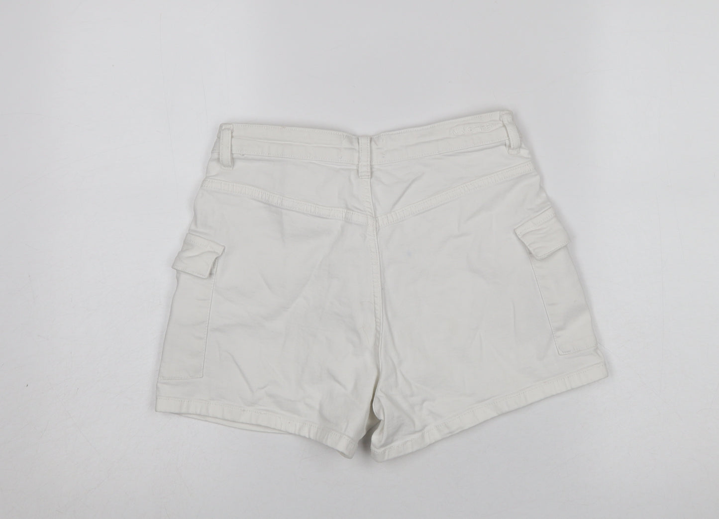 MNG Women Ivory Cargo Shorts Size M Cotton Twill Stretch Casual