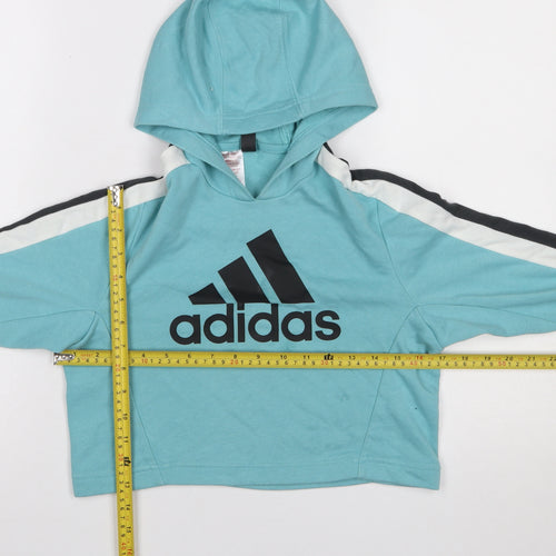 Adidas Girls Blue Pullover Hoodie 9-10 Years Logo Sports Hoodie