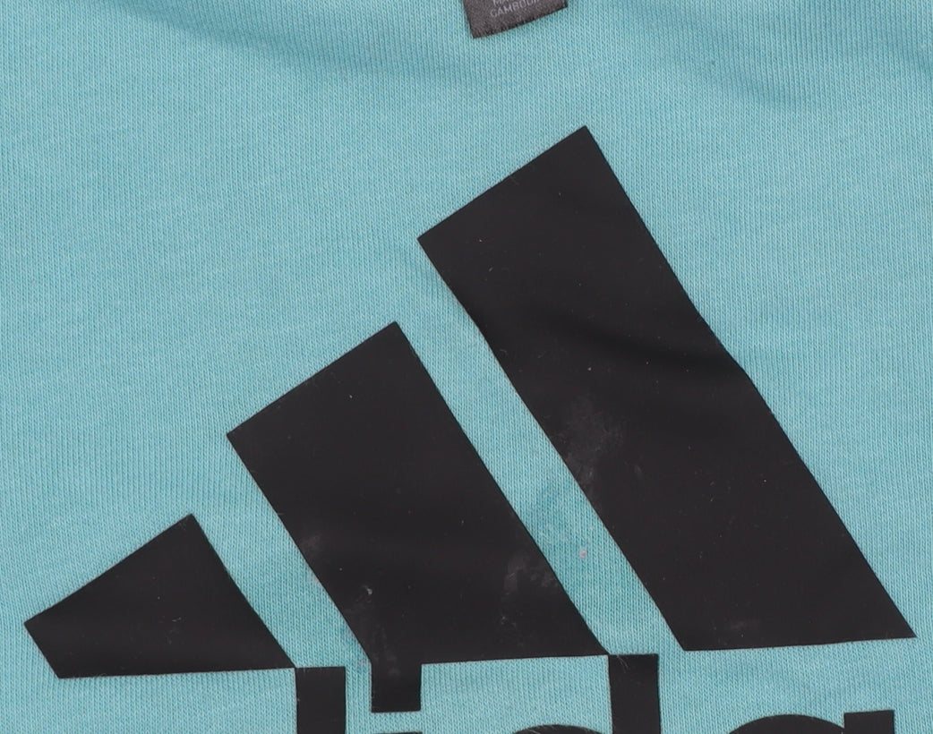 Adidas Girls Blue Pullover Hoodie 9-10 Years Logo Sports Hoodie