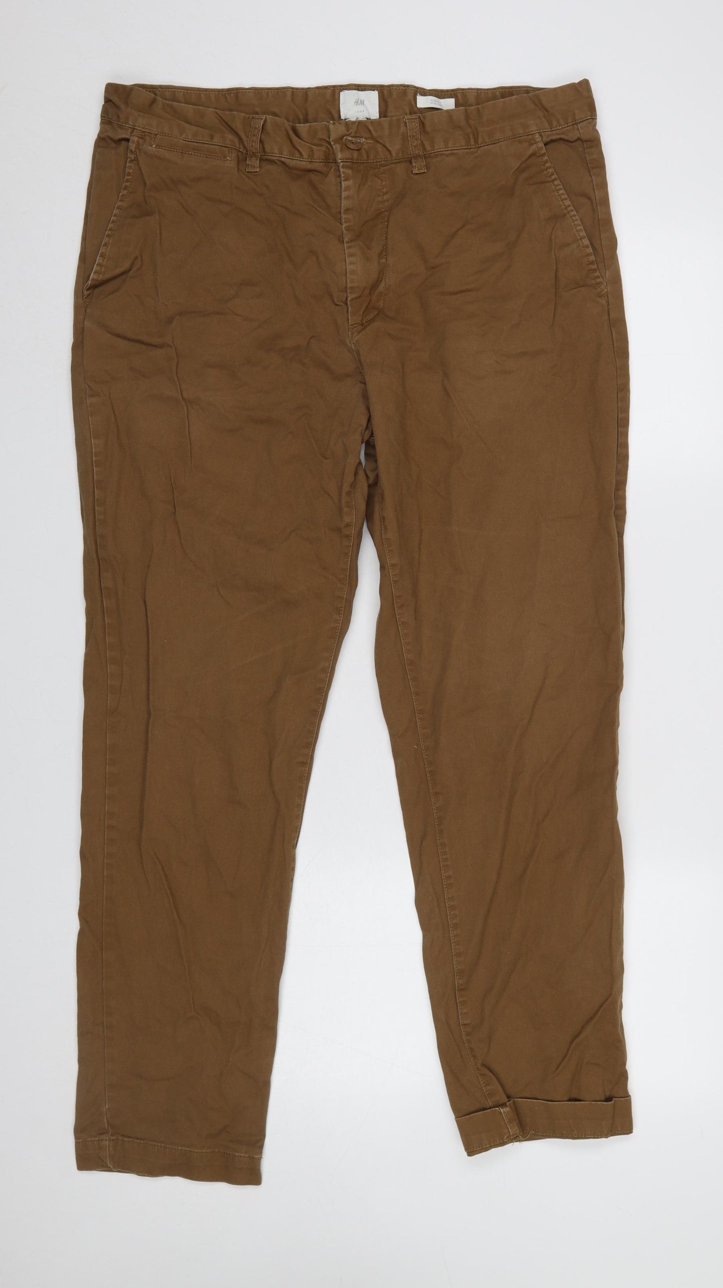 H&M Men Brown Chino Trousers Size UK 36 Regular Cotton Blend