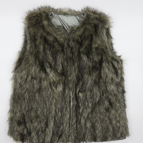 TJC Women’s Grey Faux Fur Waistcoat Lined Acrylic Fur Trim L Size